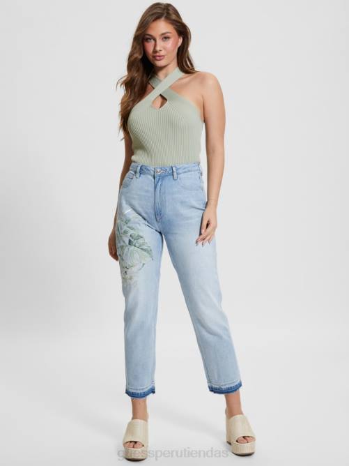 GUESS suéter claire top corto con cuello halter mujer 0P8X929 helecho polvoriento vestir