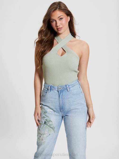 GUESS suéter claire top corto con cuello halter mujer 0P8X929 helecho polvoriento vestir