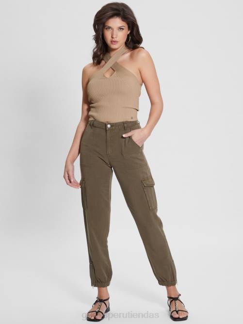 GUESS suéter claire top corto con cuello halter mujer 0P8X934 bronceado caqui vestir