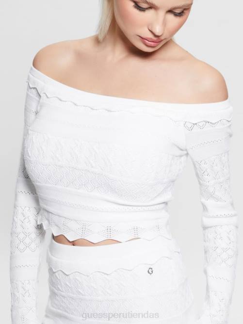 GUESS suéter con detalle de pointelle ecológica mujer 0P8X1421 blanco puro vestir