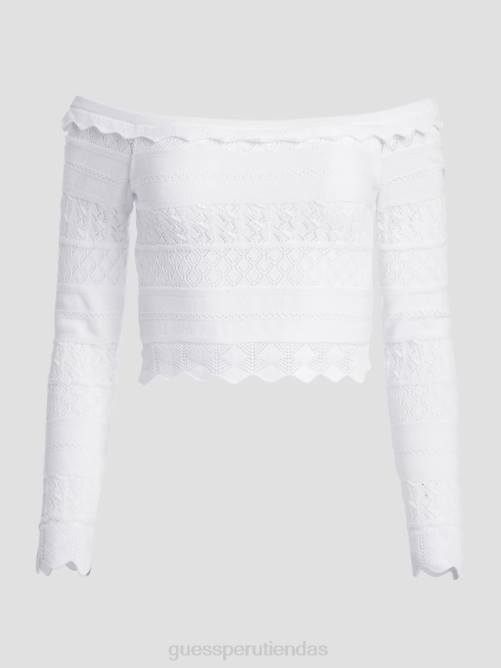 GUESS suéter con detalle de pointelle ecológica mujer 0P8X1421 blanco puro vestir