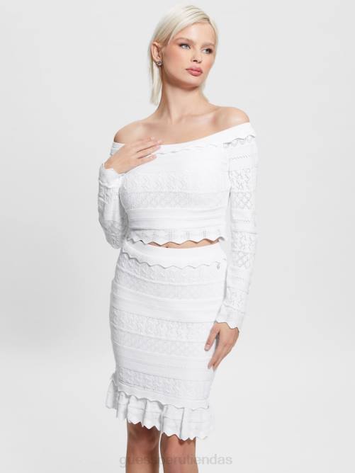 GUESS suéter con detalle de pointelle ecológica mujer 0P8X1421 blanco puro vestir