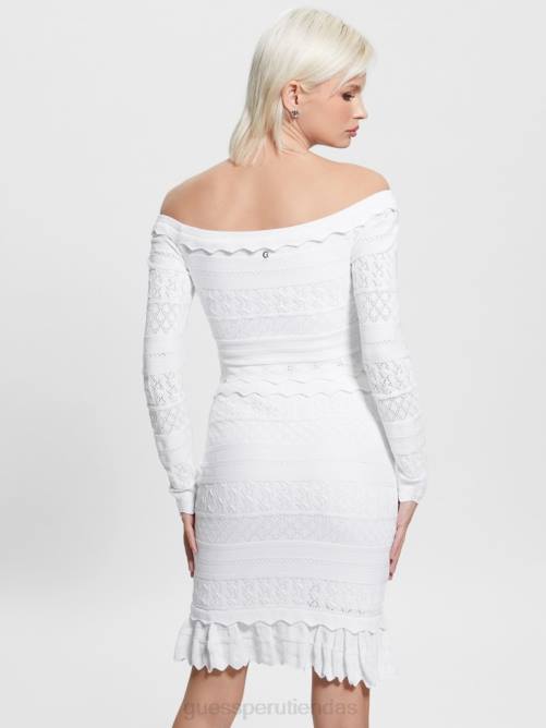 GUESS suéter con detalle de pointelle ecológica mujer 0P8X1421 blanco puro vestir