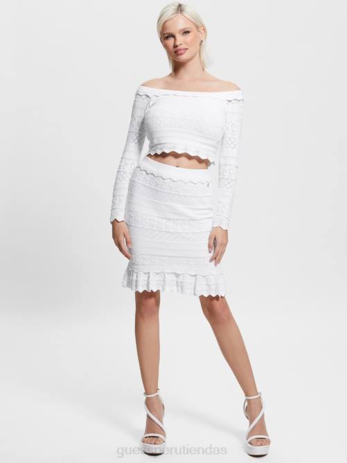 GUESS suéter con detalle de pointelle ecológica mujer 0P8X1421 blanco puro vestir
