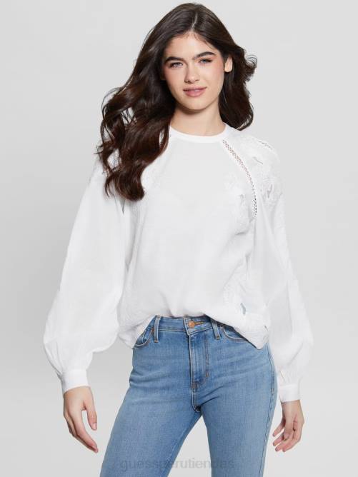 GUESS top bordado iba mujer 0P8X1317 blanco puro vestir