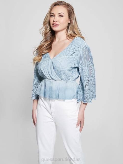GUESS top bordado pam mujer 0P8X1220 vaqueros azules vanish multicolor vestir