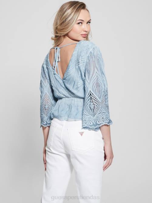 GUESS top bordado pam mujer 0P8X1220 vaqueros azules vanish multicolor vestir