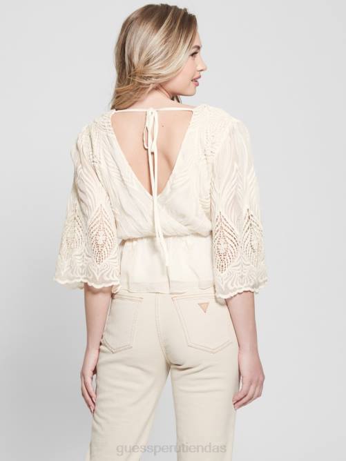 GUESS top bordado pam mujer 0P8X927 blanco crema vestir