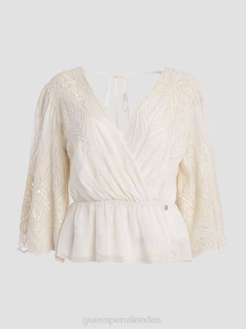GUESS top bordado pam mujer 0P8X927 blanco crema vestir
