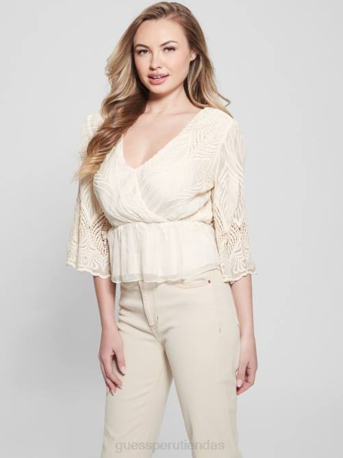 GUESS top bordado pam mujer 0P8X927 blanco crema vestir