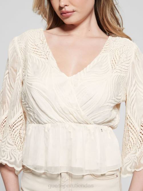 GUESS top bordado pam mujer 0P8X927 blanco crema vestir
