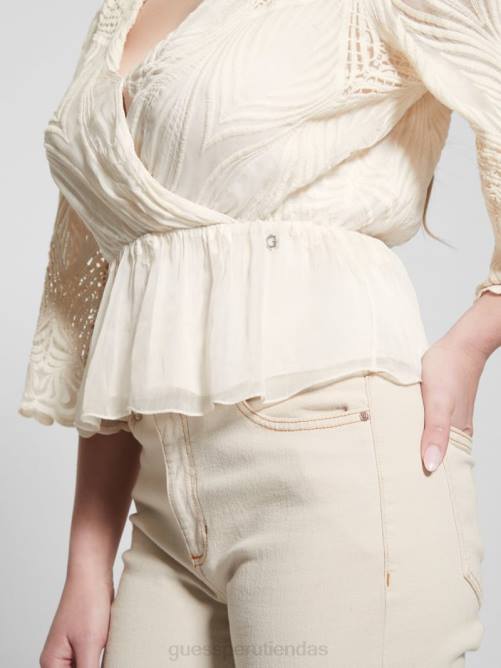 GUESS top bordado pam mujer 0P8X927 blanco crema vestir