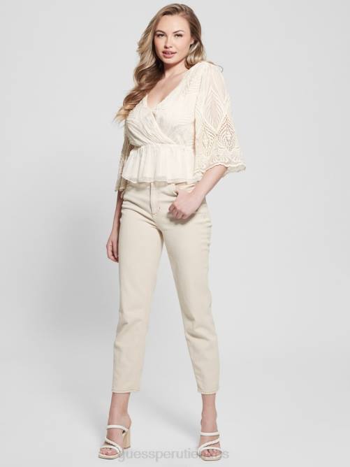 GUESS top bordado pam mujer 0P8X927 blanco crema vestir