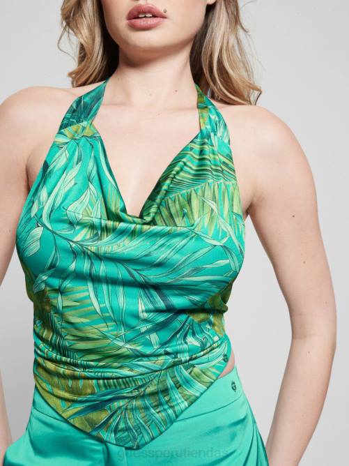 GUESS top bushra con pañuelo estampado mujer 0P8X1167 monstera verde azulado original vestir
