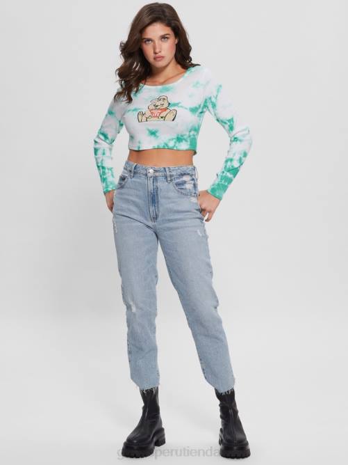 GUESS top con estampado de conejitos y efecto tie-dye mujer 0P8X1043 agua del caribe multi vestir