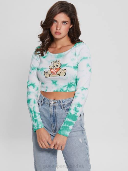 GUESS top con estampado de conejitos y efecto tie-dye mujer 0P8X1043 agua del caribe multi vestir