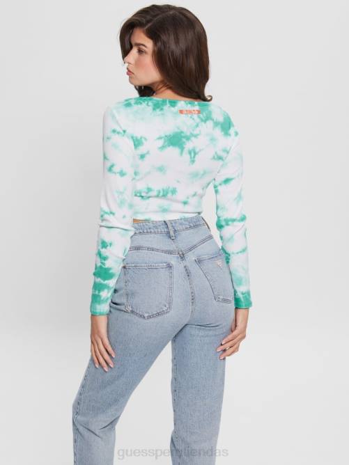 GUESS top con estampado de conejitos y efecto tie-dye mujer 0P8X1043 agua del caribe multi vestir