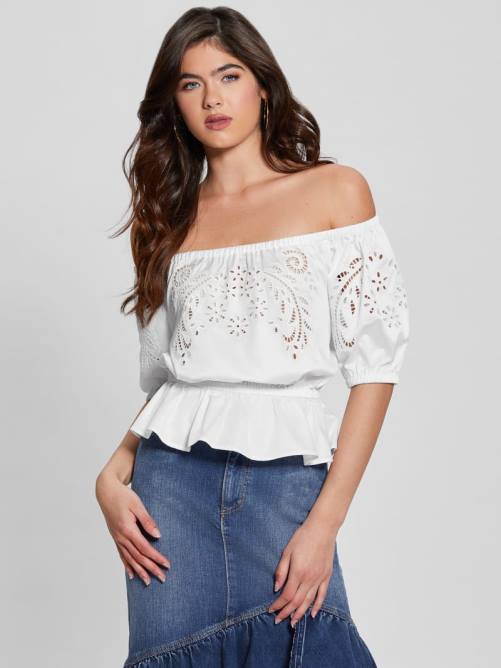 GUESS top con lazo bordado mujer 0P8X921 blanco puro vestir