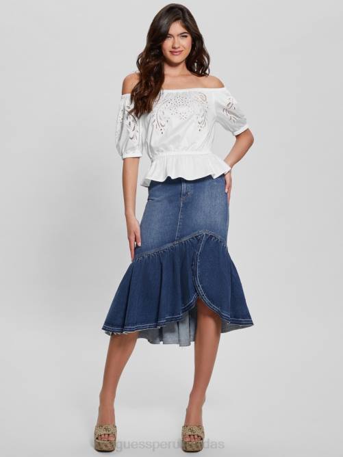 GUESS top con lazo bordado mujer 0P8X921 blanco puro vestir