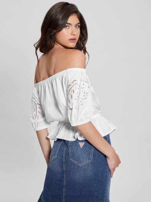 GUESS top con lazo bordado mujer 0P8X921 blanco puro vestir