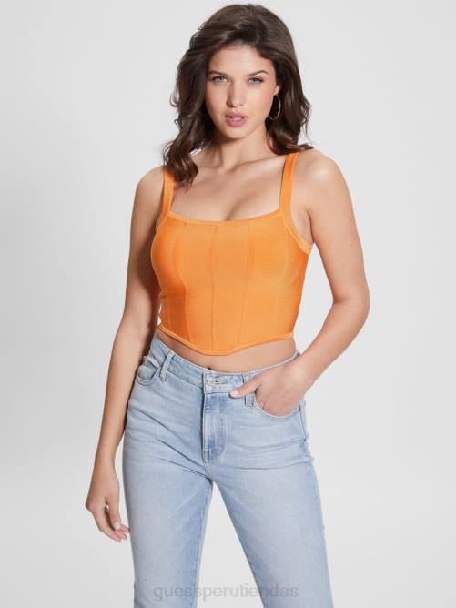 GUESS top corto con corsé Oasis Mirage mujer 0P8X948 piedra del sol vestir