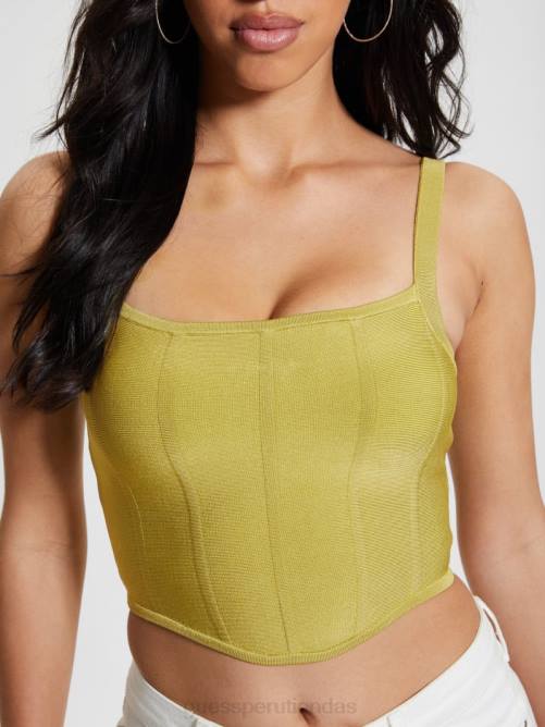 GUESS top corto con corsé Oasis Mirage mujer 0P8X958 verde perpetuo vestir