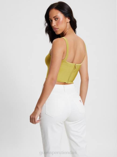 GUESS top corto con corsé Oasis Mirage mujer 0P8X958 verde perpetuo vestir