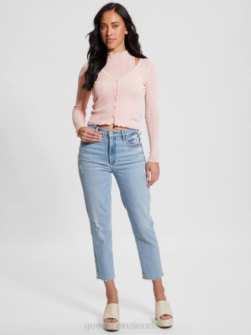 GUESS top corto con cuello simulado dahlia mujer 0P8X1104 lurex rosa discreto vestir