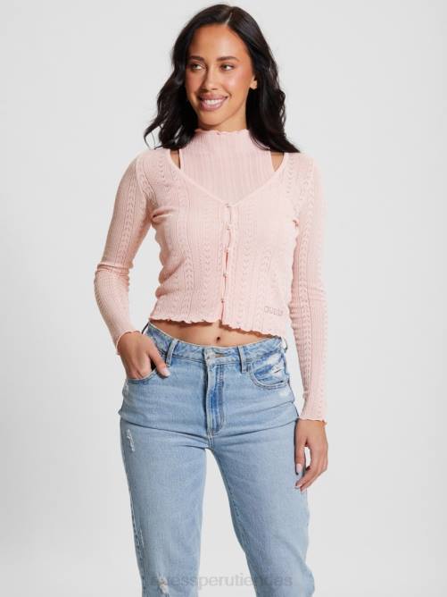 GUESS top corto con cuello simulado dahlia mujer 0P8X1104 lurex rosa discreto vestir