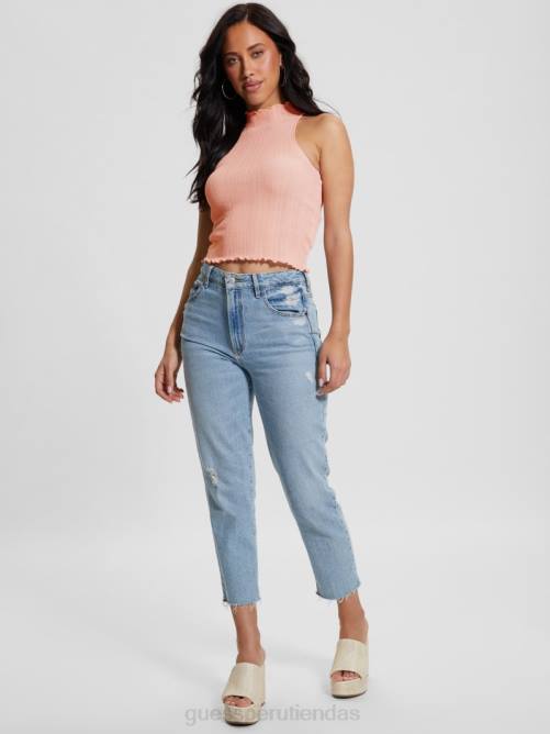 GUESS top corto con cuello simulado dahlia mujer 0P8X1104 lurex rosa discreto vestir