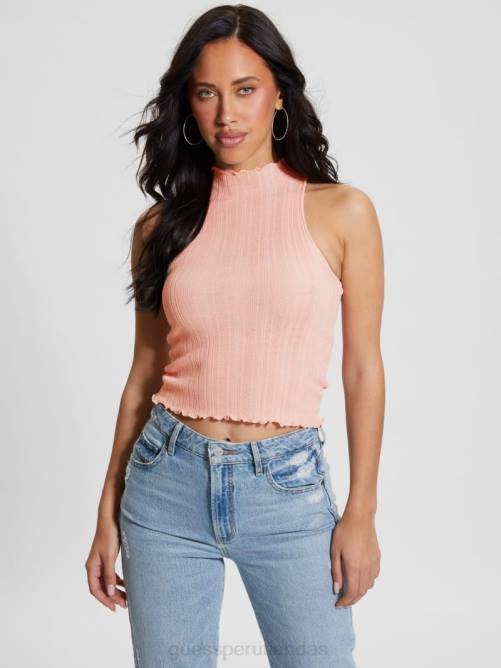 GUESS top corto con cuello simulado dahlia mujer 0P8X1104 lurex rosa discreto vestir