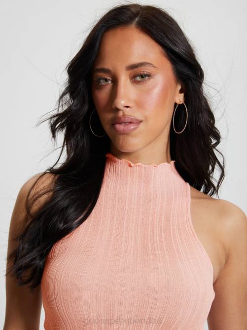 GUESS top corto con cuello simulado dahlia mujer 0P8X1104 lurex rosa discreto vestir