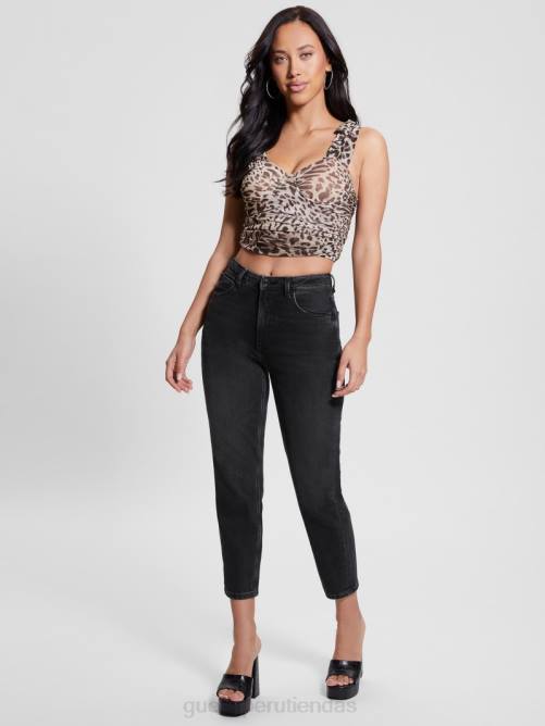 GUESS top corto con lazo eco tecla mujer 0P8X936 estampado de gato jaguar vestir