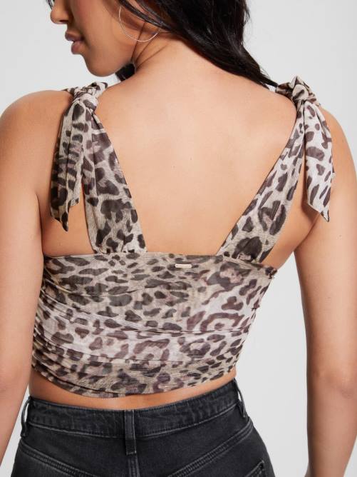 GUESS top corto con lazo eco tecla mujer 0P8X936 estampado de gato jaguar vestir