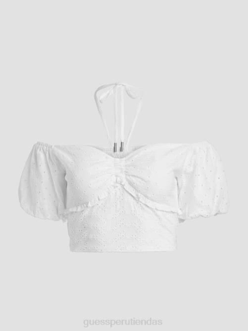 GUESS top corto con ojales aini mujer 0P8X1138 blanco puro vestir