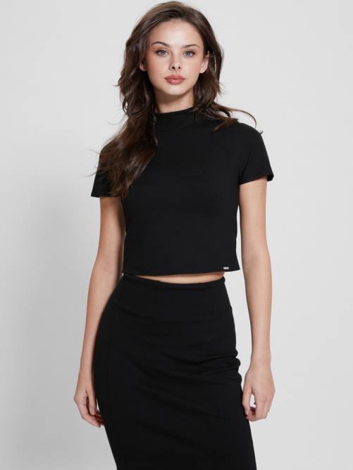 GUESS top corto de cuello alto mujer 0P8X935 negro vestir