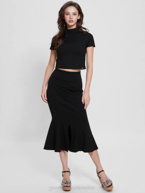 GUESS top corto de cuello alto mujer 0P8X935 negro vestir