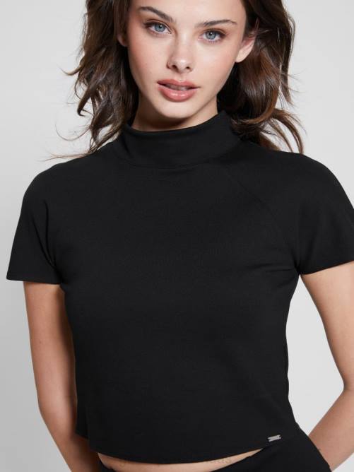 GUESS top corto de cuello alto mujer 0P8X935 negro vestir