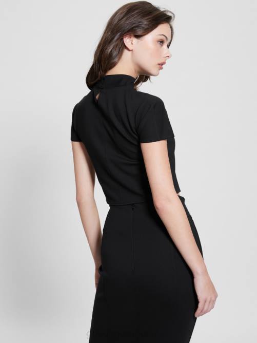 GUESS top corto de cuello alto mujer 0P8X935 negro vestir
