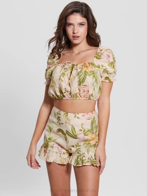 GUESS top corto de lino eco mayara mujer 0P8X1568 hibisco reliquia vestir