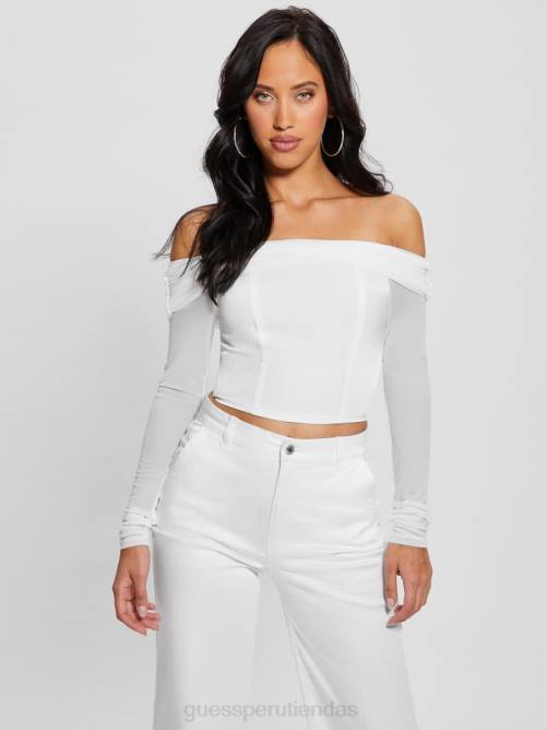GUESS top corto de manga larga eve mujer 0P8X922 pur blanco vestir