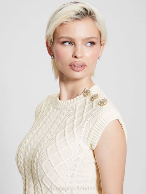 GUESS top corto de punto joya eco sabine mujer 0P8X1018 blanco crema vestir
