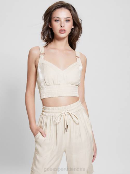 GUESS top corto de satén eco emma mujer 0P8X925 cemento multi vestir