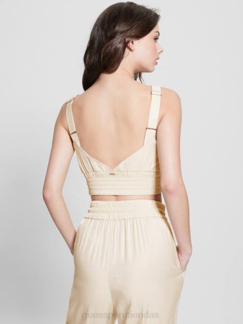 GUESS top corto de satén eco emma mujer 0P8X925 cemento multi vestir