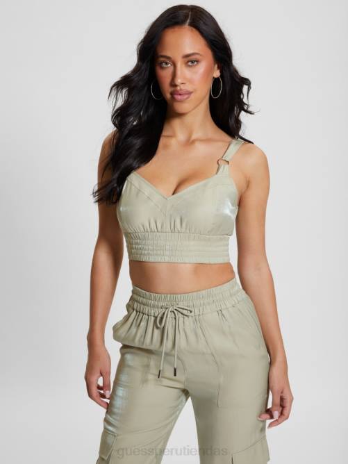 GUESS top corto de satén eco emma mujer 0P8X928 helecho polvoriento multi vestir