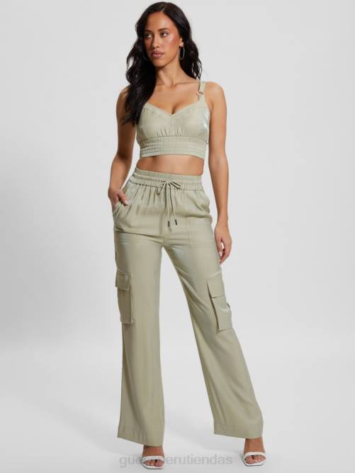 GUESS top corto de satén eco emma mujer 0P8X928 helecho polvoriento multi vestir