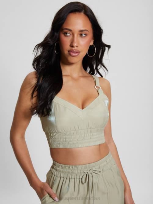 GUESS top corto de satén eco emma mujer 0P8X928 helecho polvoriento multi vestir