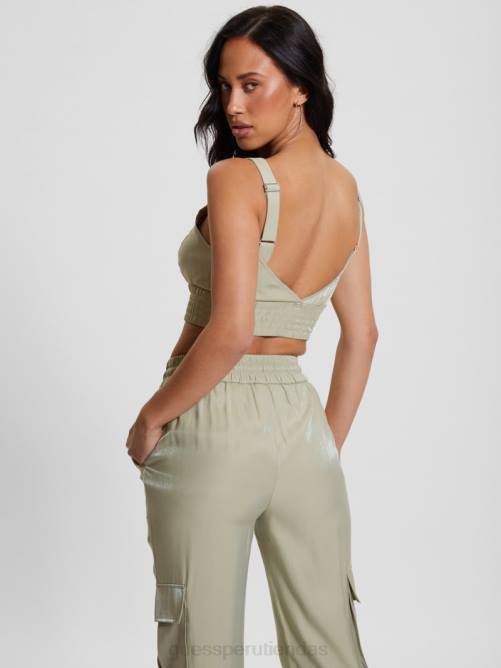 GUESS top corto de satén eco emma mujer 0P8X928 helecho polvoriento multi vestir