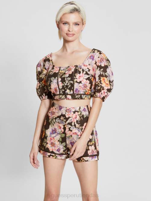 GUESS top corto eco cassandra abullonado floral mujer 0P8X1219 ciaobella vestir