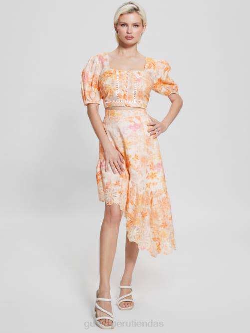 GUESS top corto eco cassandra abullonado floral mujer 0P8X1309 flor de mandarina vestir